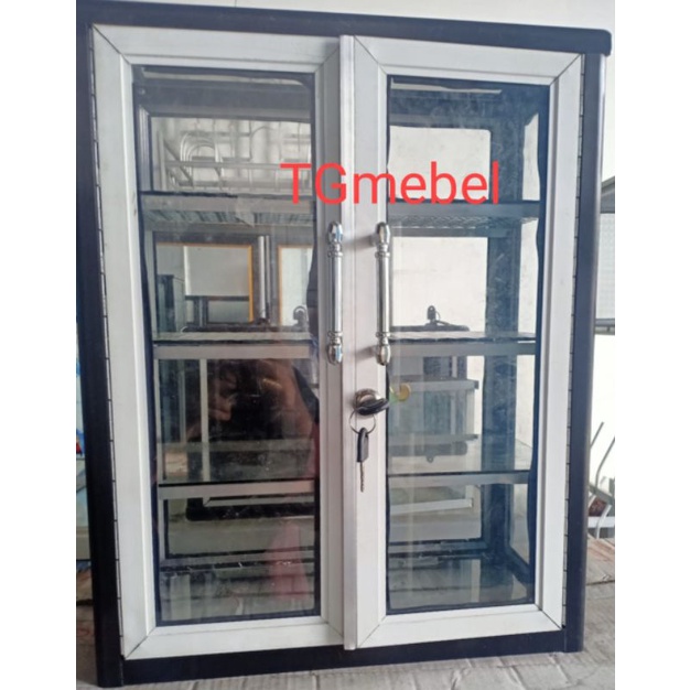 Etalase Rokok minimalis 4 susun free packing kayu luar kota