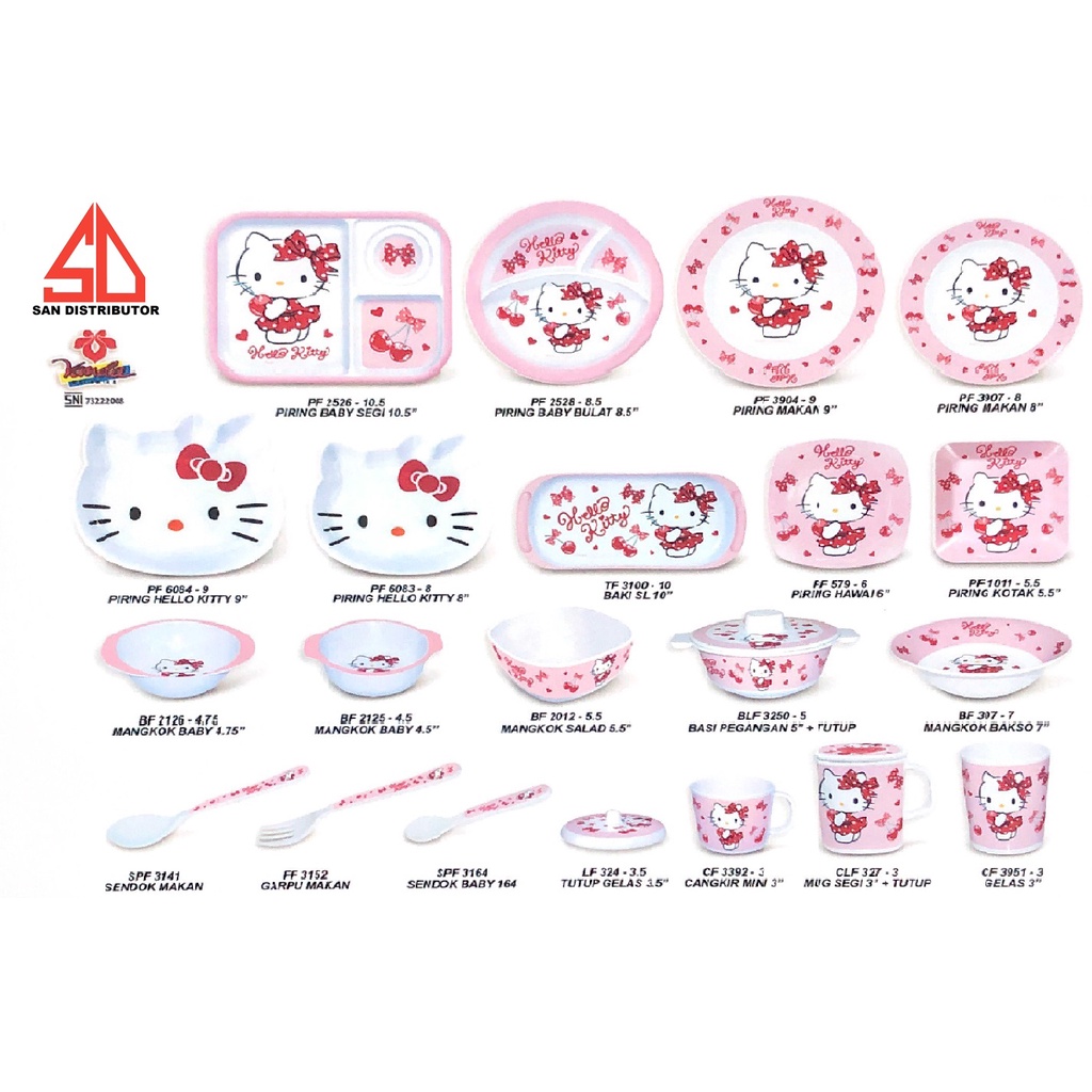 12 pcs PIRING MANGKOK BABY BAYI GELAS ANAK VANDA MASPION HELLO KITTY