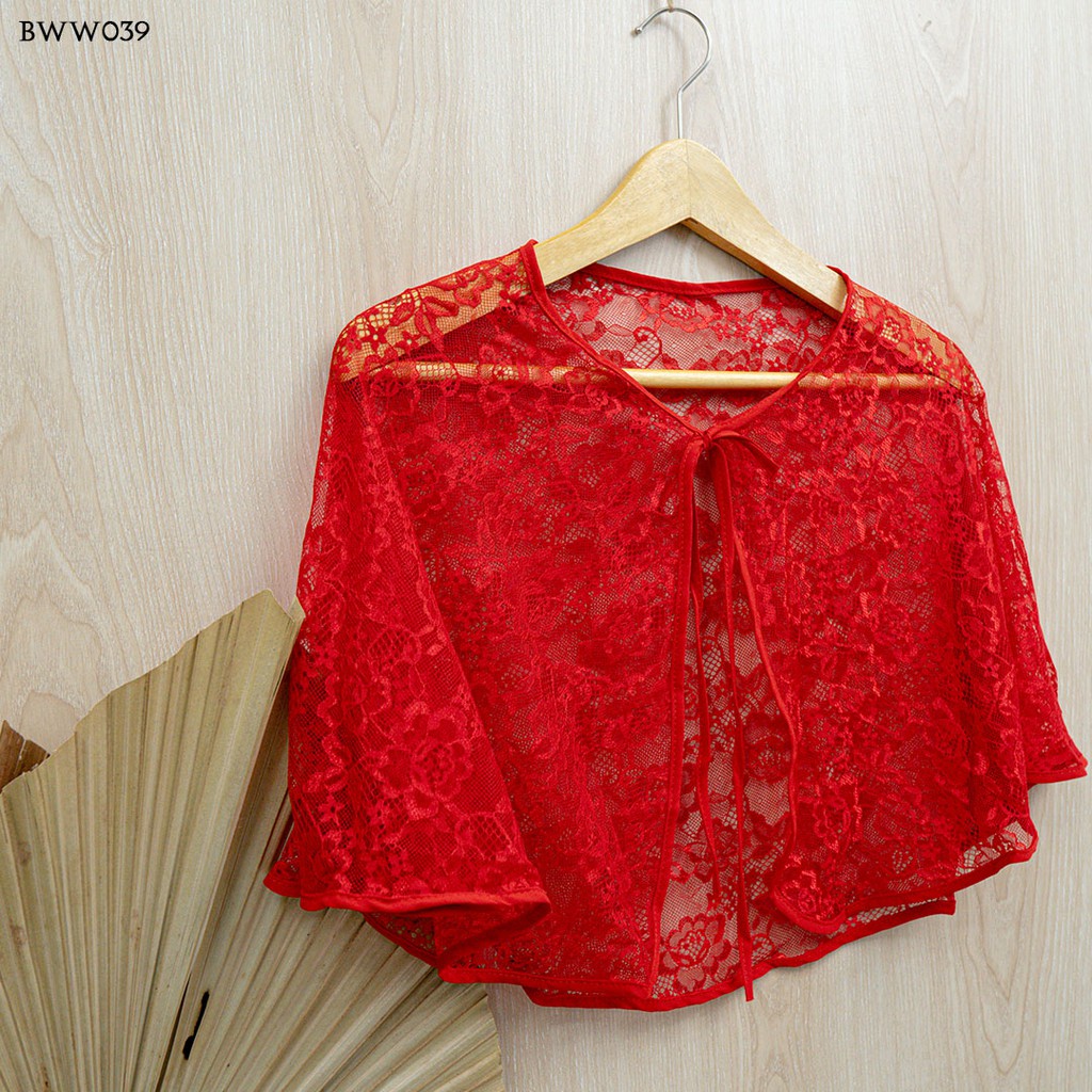 [TOKO TERPERCAYA] AKSESORIS WEDDING BOLERO RENDA PENGANTIN PESTA WANITA MERAH BWW039