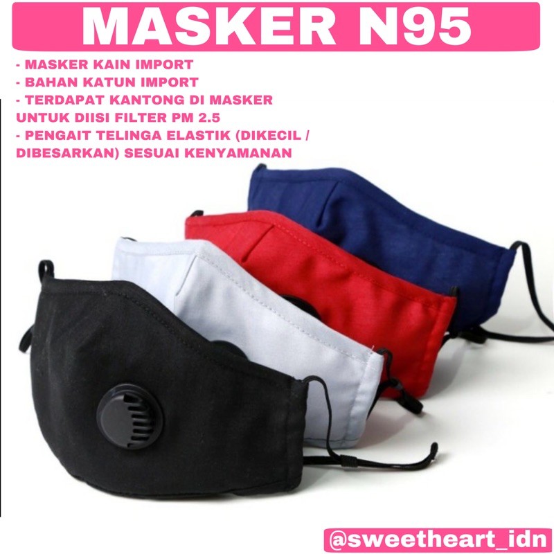 Masker kain dewasa n95 kn95 katup udara masker anti polusi filter pm 2.5