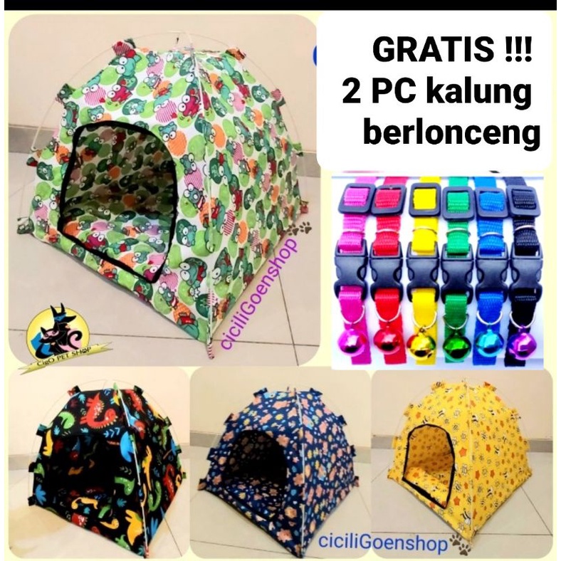 GRATIS 2 KALUNG N BANTAL TENDA MOTIF CANTIK kitten Kucing anjing gratis Alas Kasur n 2 kalung lonceng pet kandang tent portable praktis lipat