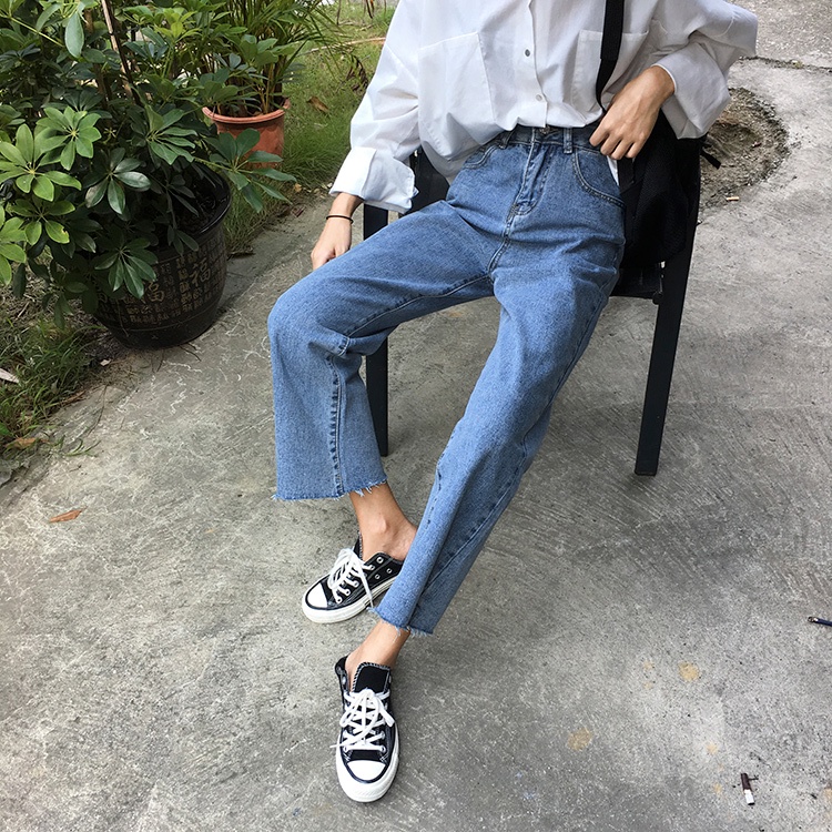korean style kekinian vintage longgar celana jeans panjang wanita