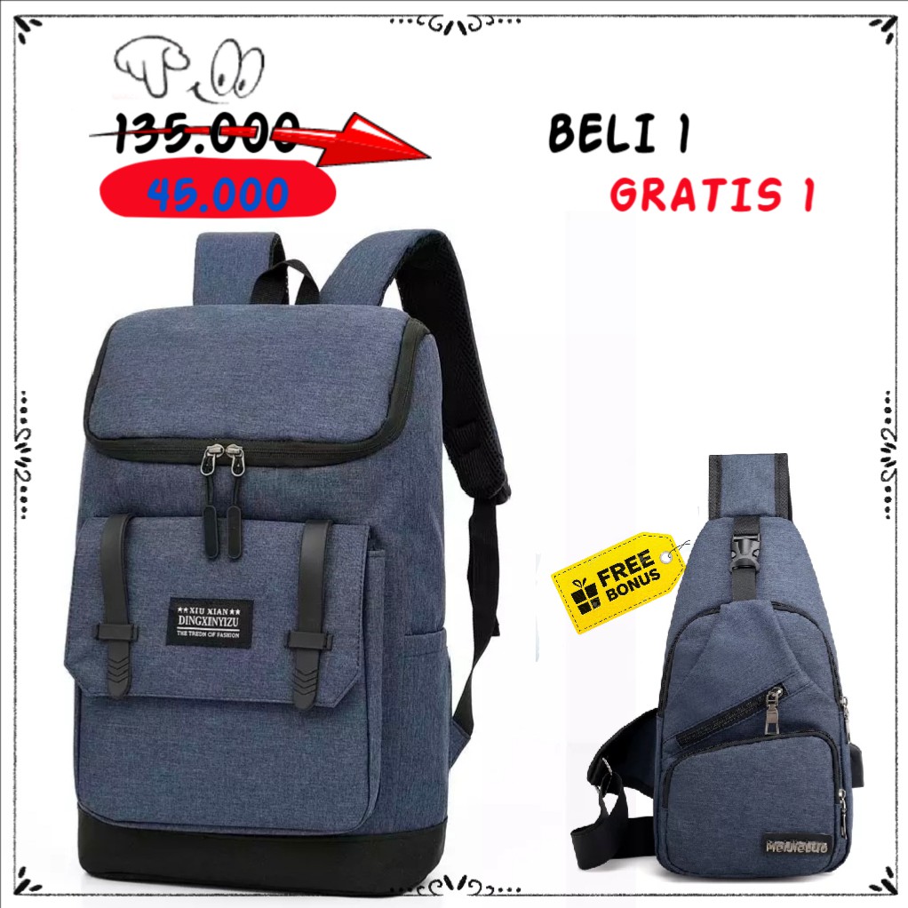 DT123 - Beli 1 GRATIS 1 Tas Ransel Laptop Kasual Punggung - Tas Unisex HFGI Backpack Up To 15.6 Inch