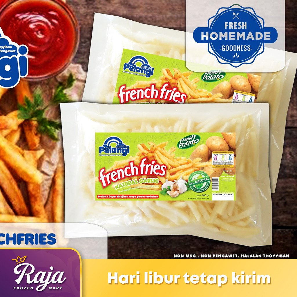 

Pelangi French Fries Garlic 800gr / Makanan Beku / Frozen Food / Kentang Beku / Garlic / Sosis