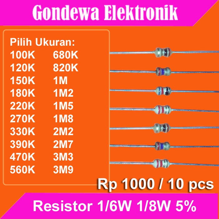 10 pcs resistor 1/6W 1/8W 100K s/d 3M9