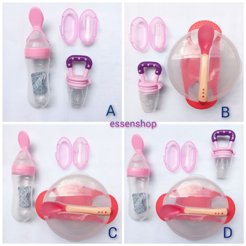 Paket Perlengkapan makan MPASI Bayi mangkok sendok silicone baby feeder sendok botol bayi