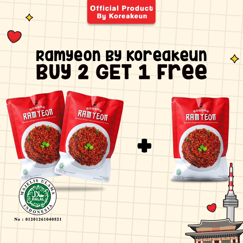 Koreakeun  Paket Buy 2 Get 1 Ramyeon Ramyun Ramen Makanan Korea Halal Ter Worth It 84g - 3pcs