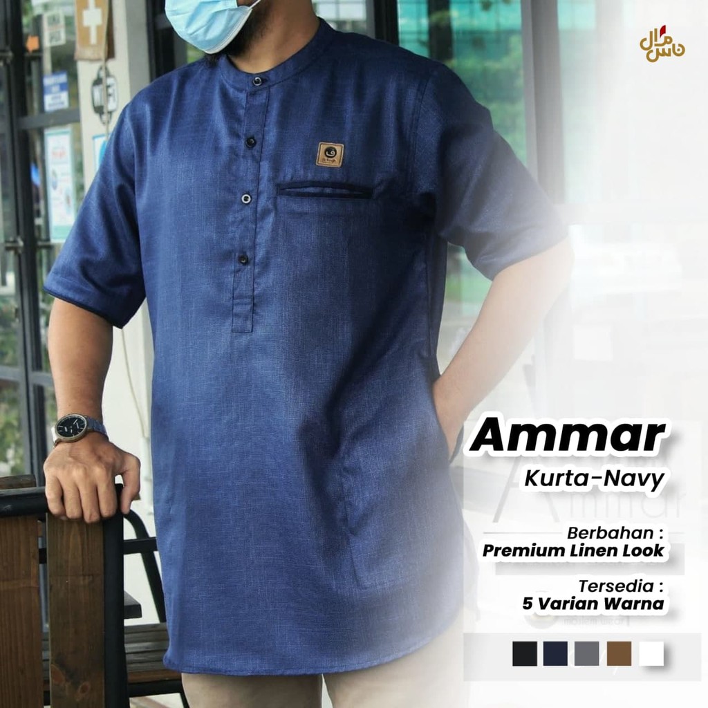 Baju Koko Gamis Kurta Pria Model Ammar BONUS PECI