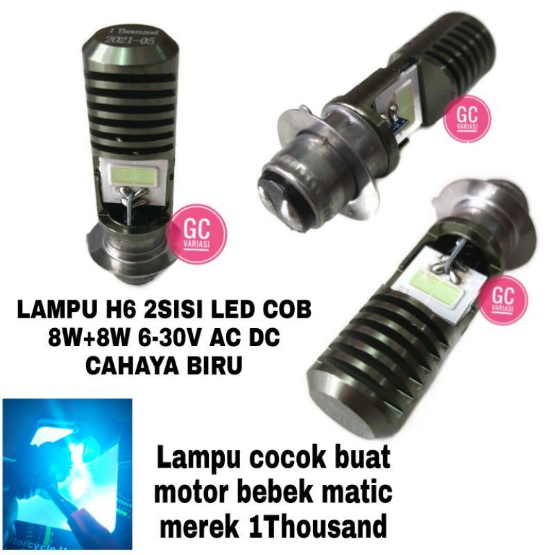 Lampu Utama Depan Motor Bebek Matic Led H6 2mata Super AC DC Cahaya Ice Blue/Bohlam H6 Led 2mata Sup