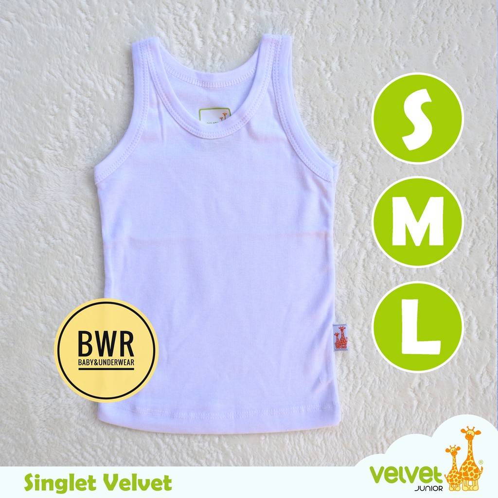 Singlet Velvet Junior PUTIH | Kaos Dalam Baby [ I A5-E5 ] Anak Size NB, XS, S, M, L - Satuan