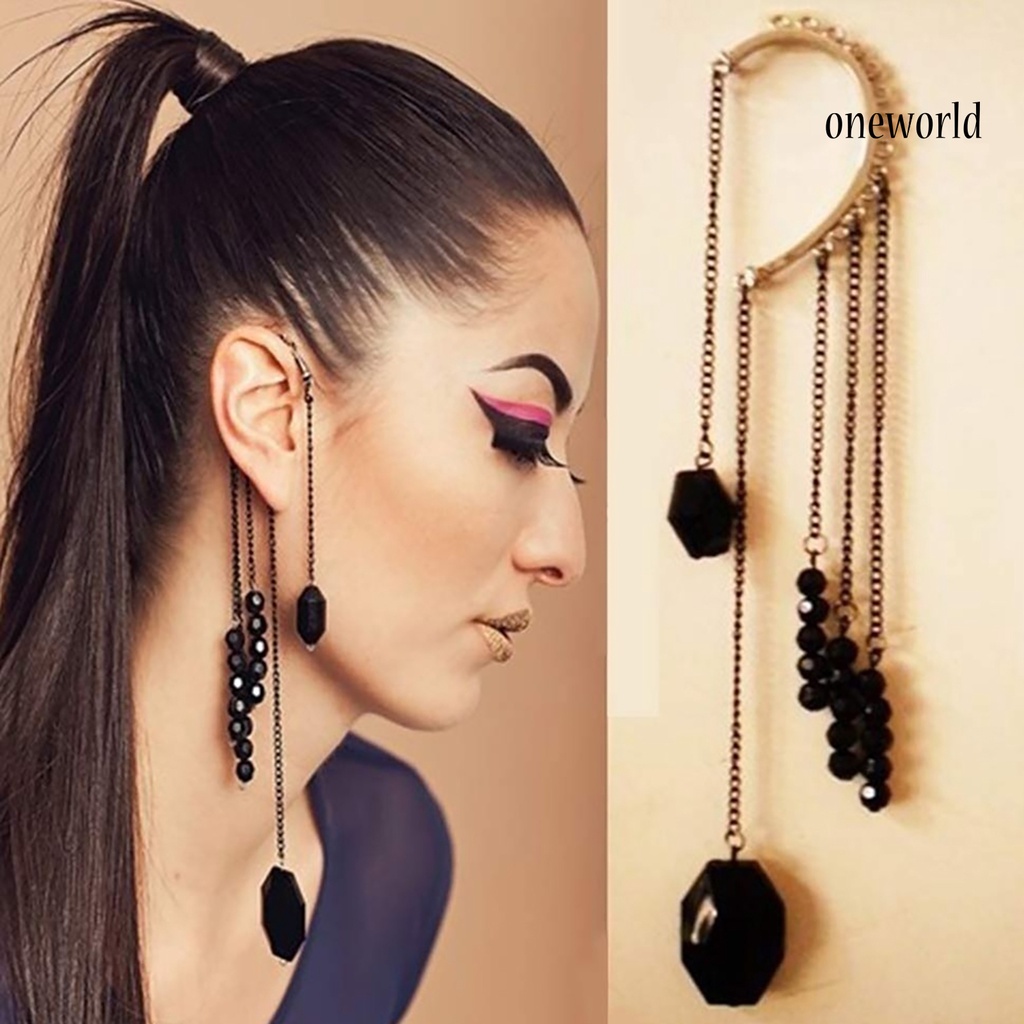 OW@ Lady Earring Jewelry Metal Black Artificial Gem Earing for Party