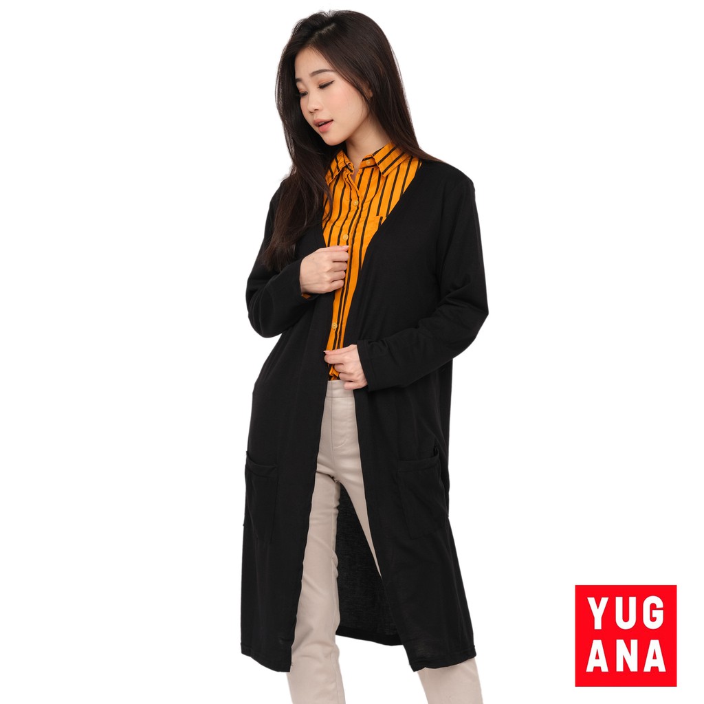BL - CRLONG Cardigan Panjang Oversize Wanita Polos-HITAM