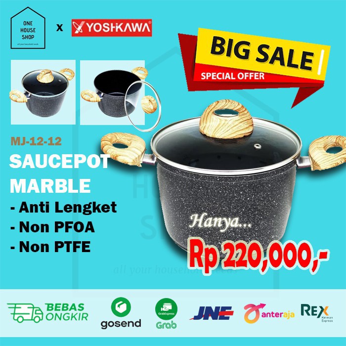 Panci Saucepot Sauce Pot Stock Cooking Pot Marble Ceramic Anti Lengket Tutup Kaca Yoshikawa Classic