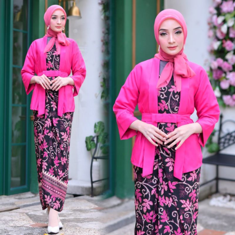 IndahKebaya | SET KEBAYA ELNIRA KUTU BARU DAN ROK LILIT BATIK JUMBO / KEBAYA KUTUBARU MODERN / SET PAKAIAN WANITA TERBARU / KEBAYA HITAM MAROON SILVER DUSTY PINK FANTA NAVY MOCCA