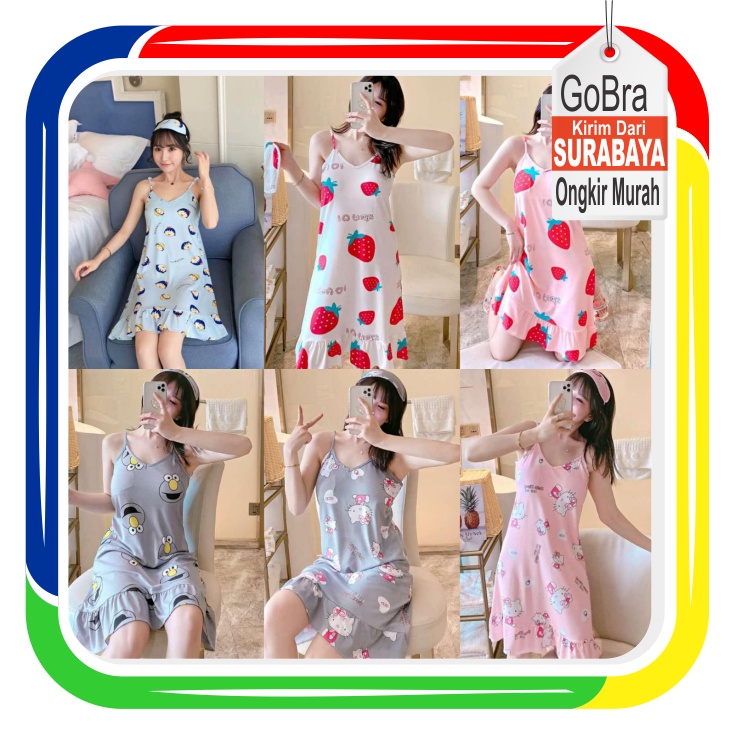 Gobra ♕ PW062 Piyama Baju Tidur Wanita Women Tebal Motif Premium Lucu Imut Import COD