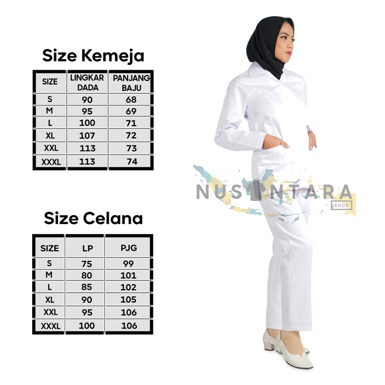 Seragam Pns Putih Wanita Setelan Kemeja Perawat Dokter ROK &amp; CELANA Seragam Profesi Wanita  Baju Dinas Putih Pns