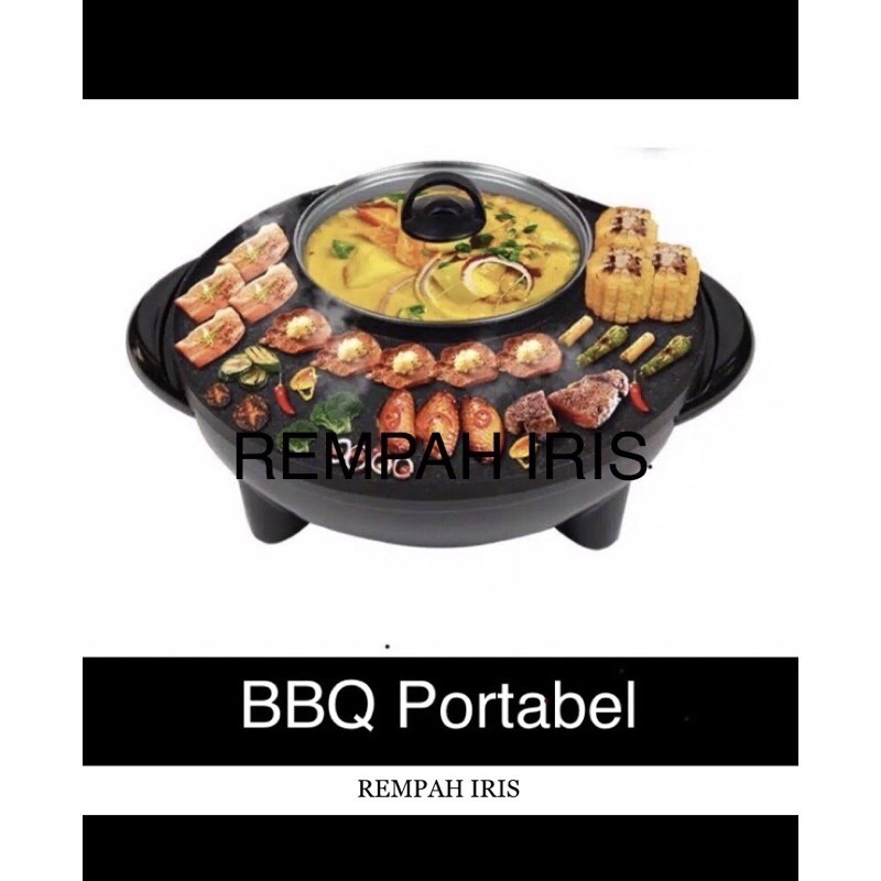 hot pot alat pemanggang elektrik colok listrik 2in1 BBQ Grill Suki portable multifungsi