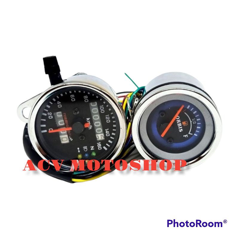 [1 PAKET]SPEEDOMETER KILOMETER + AMPERE AMPER BENSIN  VARIASI UNIVERSAL SEMUA MOTOR BODY CROME