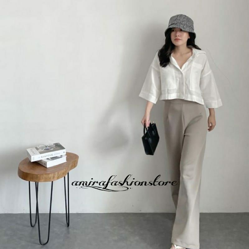Kemeja Crop Linen Pocket // Kemeja Outer Crop Linen // Oversized Shirt Linen // Atasan Wanita // Out