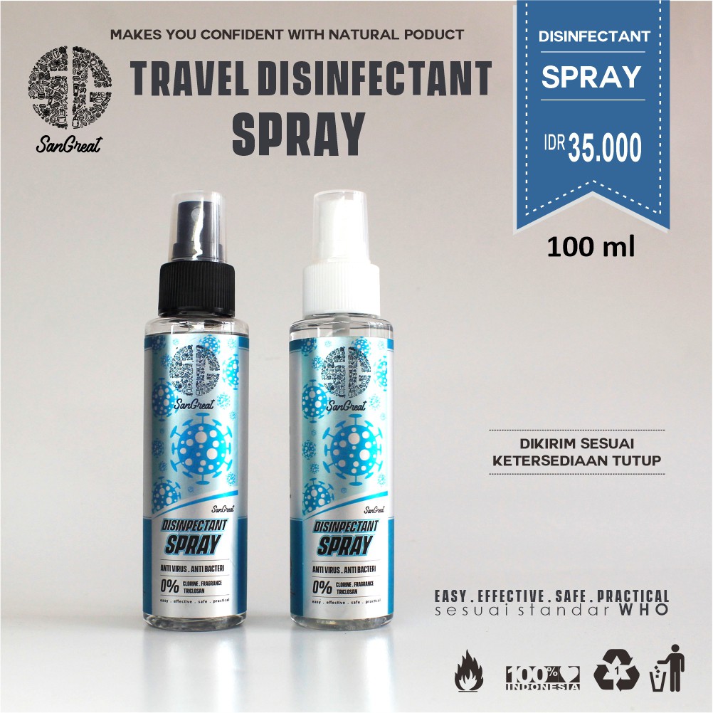 SanGreat Disinfectant Spray Travel Size 100 ml  Anti Virus Anti Bakteri