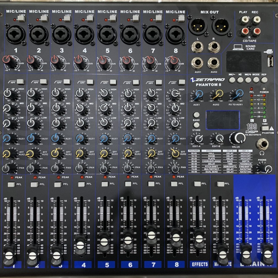 Mixer Audio 8 Channel Zetapro Phantom 8 USB INTERFACE Original