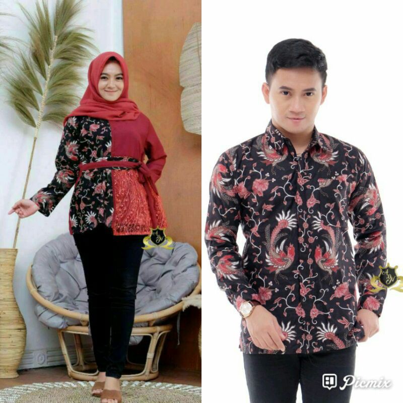 couple blus dn kemeja/couple batik kombinasi. blus masa kini. blus trendi. blus kantor.