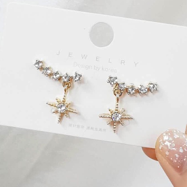 Anting Stud Desain Bintang Senyum Bahan 925 Silver Needle Warna Emas Gaya Vintage