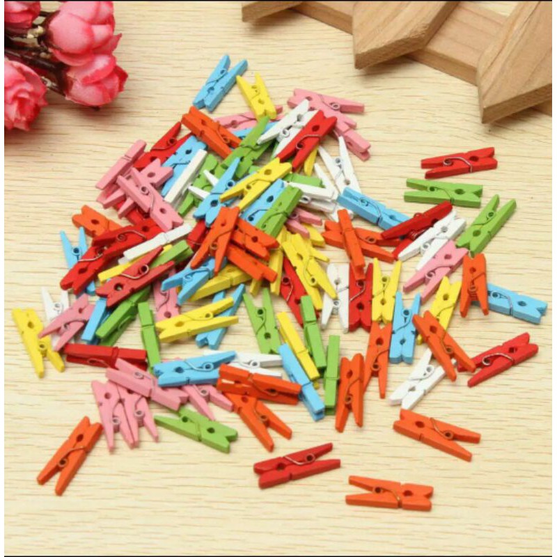 WOODEN CLIP / JEPITAN FOTO KAYU 3,5cm WARNA RANDOM ( 5 PCS)