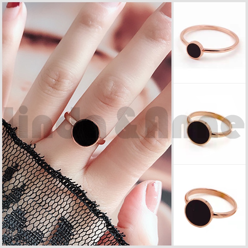 [COD] Cincin Titanium Premium Lapis Emas 18K Emas Bentuk Bulat Cincin Wanita Bahan Warna Hitam Aksesoris Bulgar