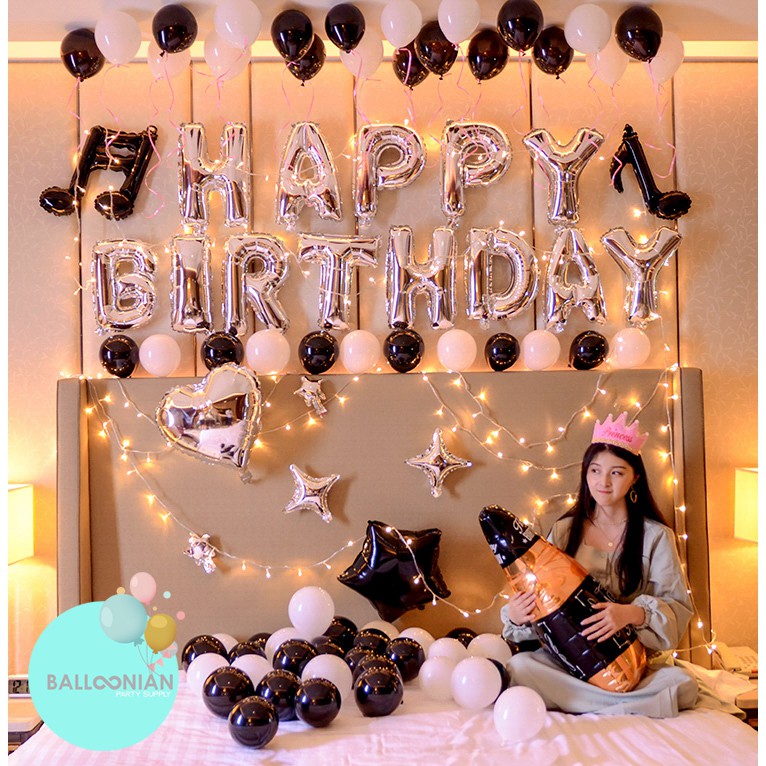 HAPPY BIRTHDAY WHISKEY LED SILVER BLACK/BALON FOIL/DEKORASI ULANG TAHUN DEWASA