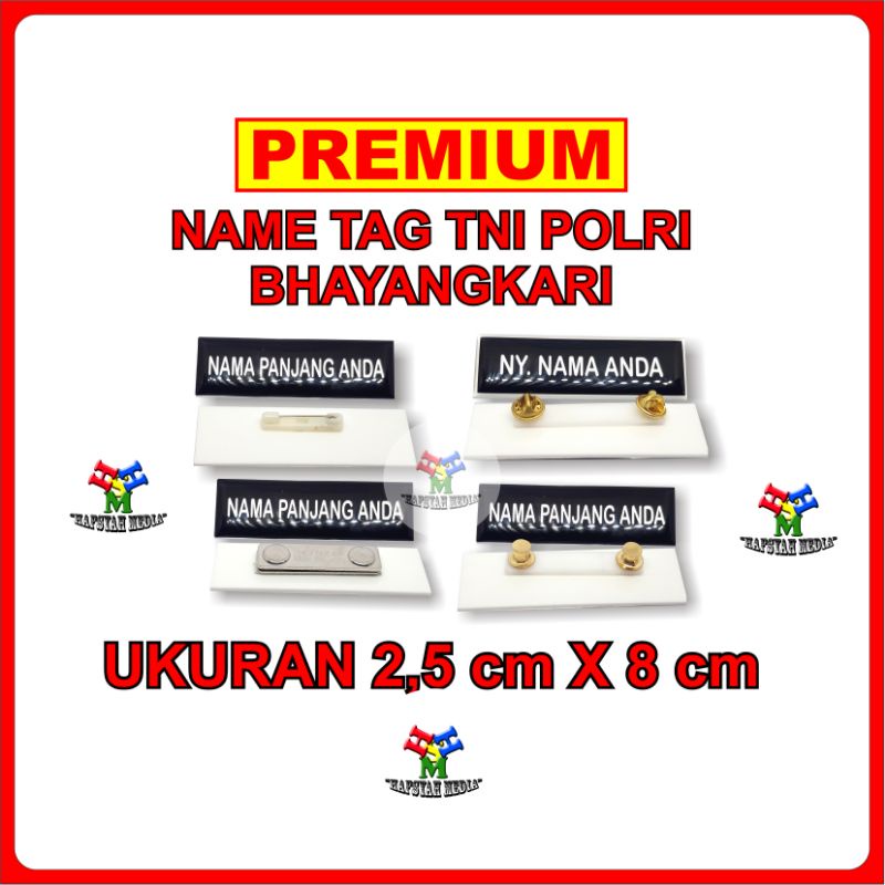 

name tag GRAFIR UKIR POLRI BHAYANGKARI TNI nama dada nametag 2,5 cm × 8 cm, 2 X 8 cm