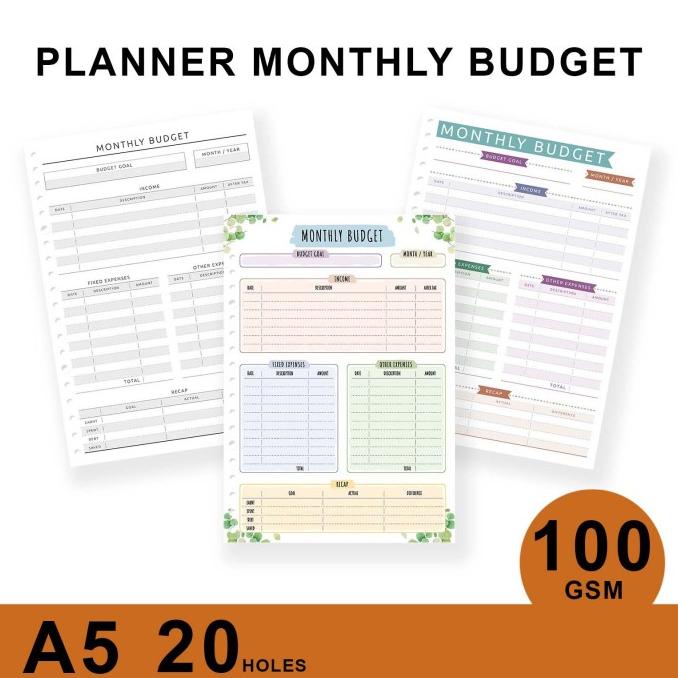 

Loose Leaf Planner A5/MONTHLY BUDGET/Isi Kertas File/Refill/Binder