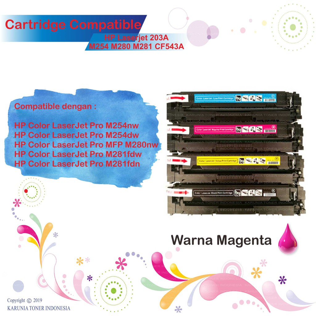 Cartridge Compatible Printer HP Laserjet 203A M280 M281 M254 M254DN CF541A CF543A CF542A CF540A CMYK