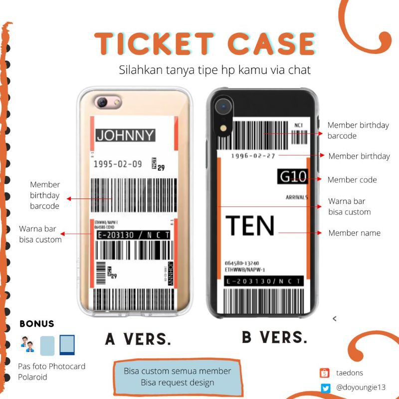 NCT 2020 Boarding Pass Phone Case Jaehyun Taeyong Jaemin Jeno Doyoung Mark Haechan Renjun Sungchan