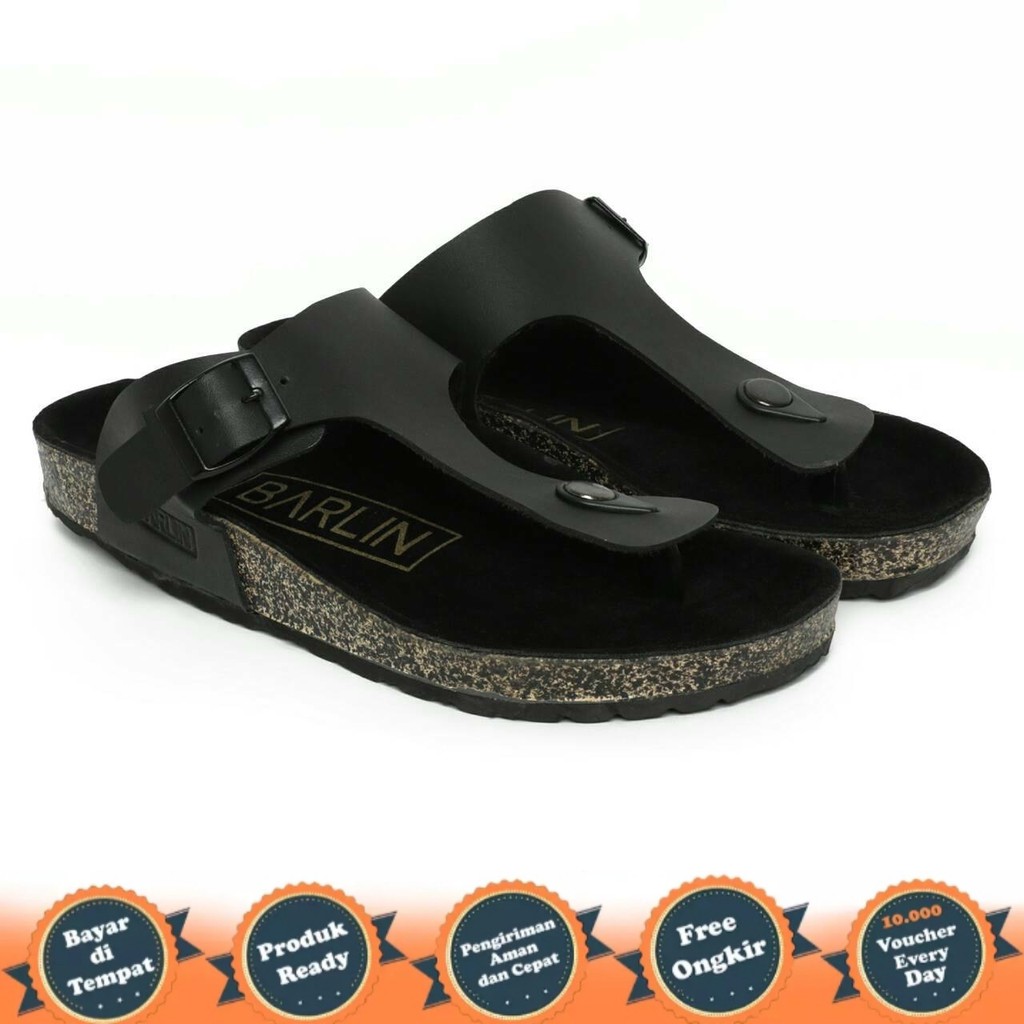 Sandal Pria Tres Sendal Jepit Cowok Kulit Casual Outdoor Sendal Barlin Original Hitam Coklat