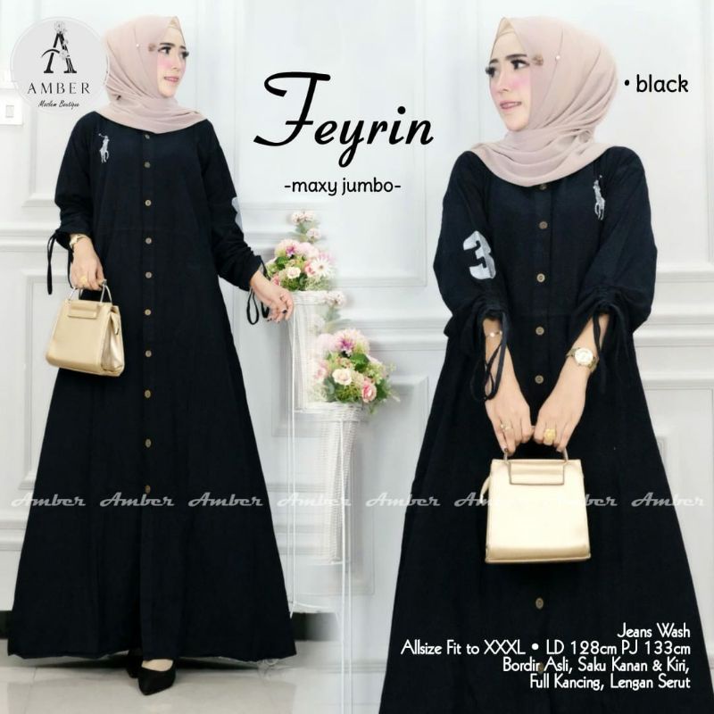feyrin gamis jumbo jeans wash - fashion muslim - casual dress - gamis wanita murah - pakaian wanita