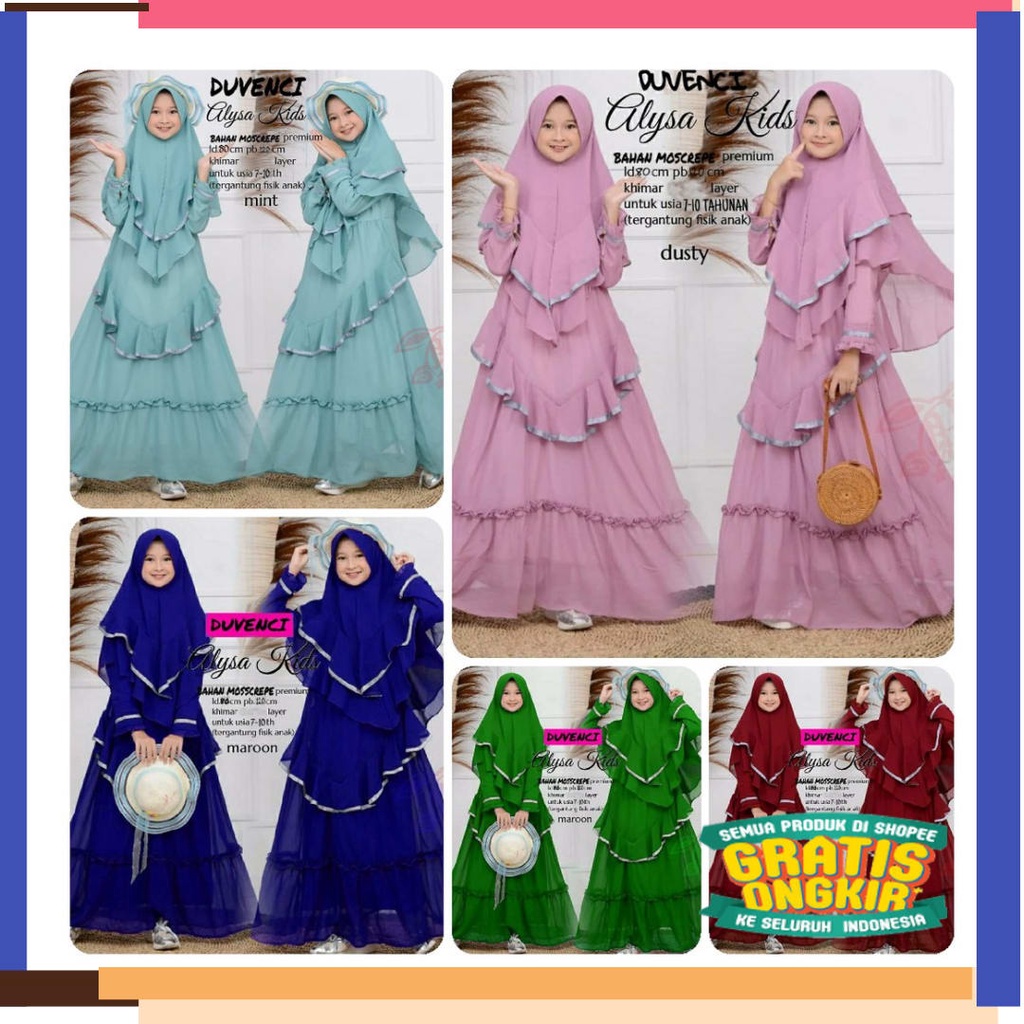 Lucu Keren Motif Polkadot BUnga KOtak / SET SYARI DUVENCY KIDS GAMIS SYARI ANAK BAJU MUSLIM ANAK CEW