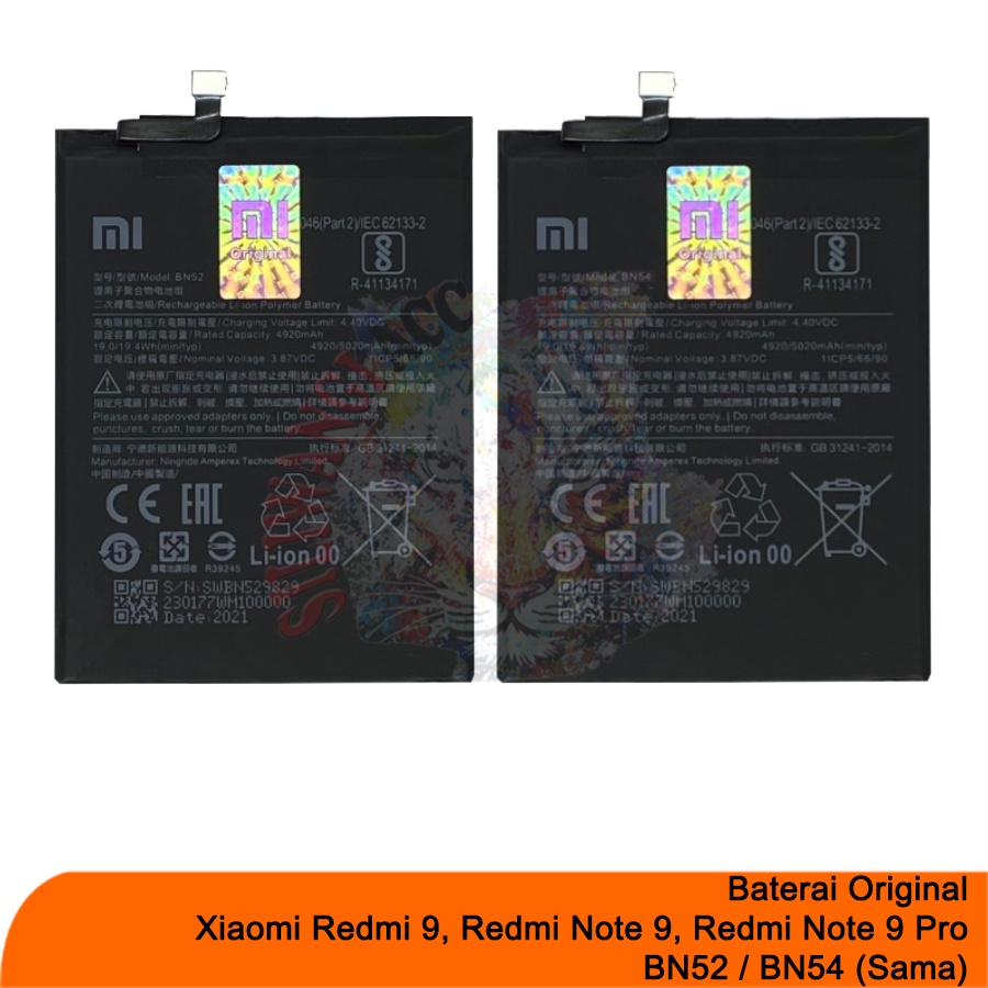 Baterai Redmi 9 Note 9 Note 9 Pro Original BN52 BN54