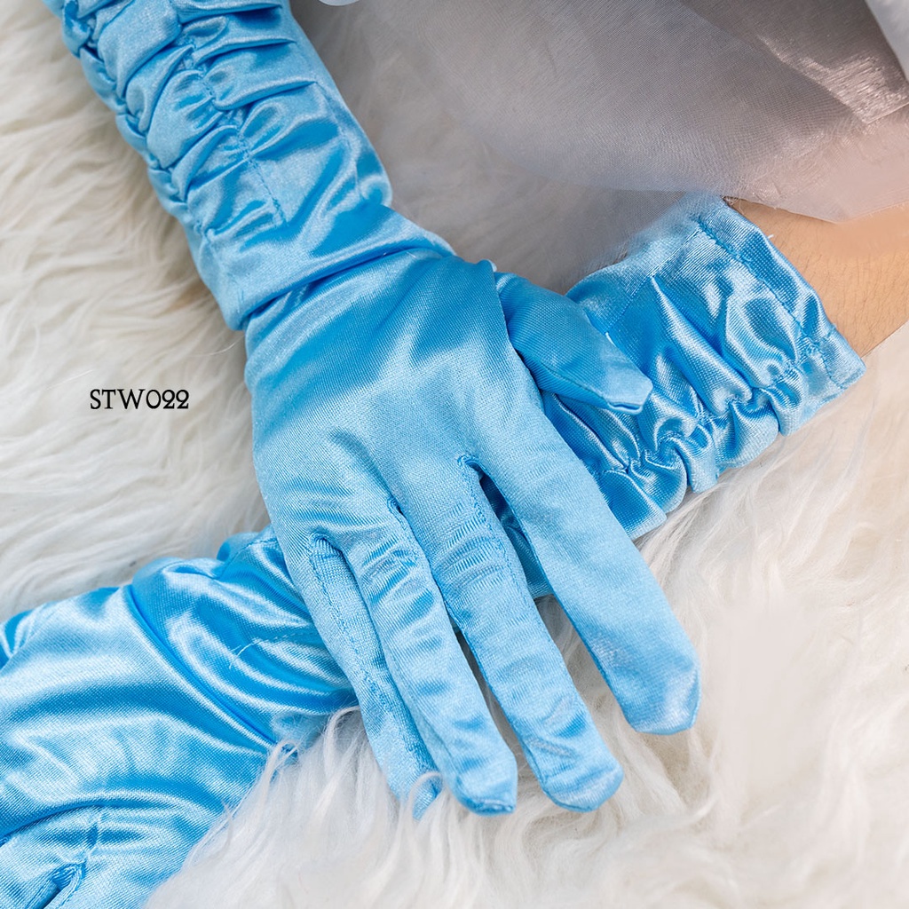 [NEW PRODUCT] SARUNG TANGAN AKSESORIS WANITA PESTA WEDDING GLOVES BIRU SATIN STW022