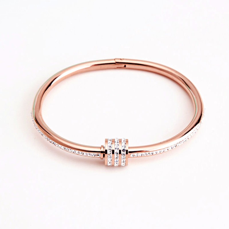 Gelang Titanium Wanita Berlian Lapis Emas 18K Anti Karat Bangle Korea Perhiasan-8