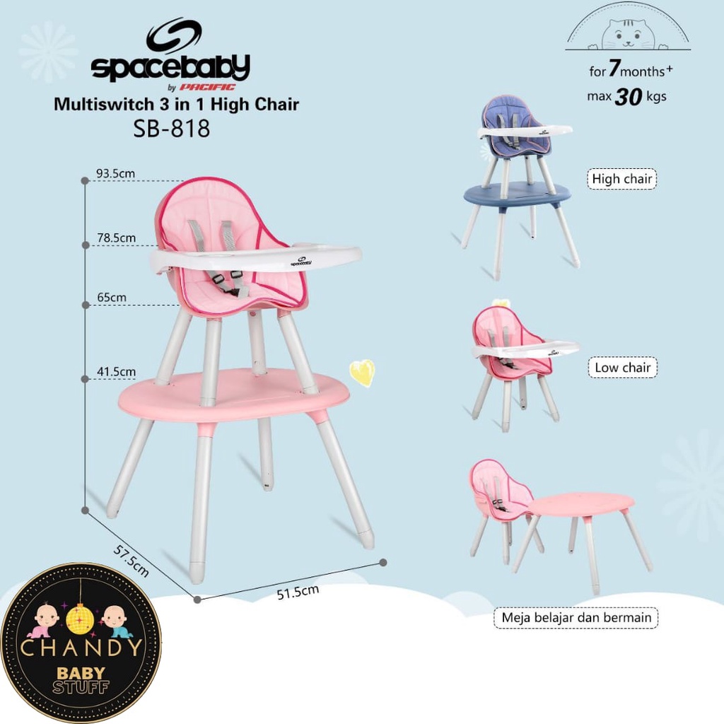 KURSI MAKAN BAYI HIGH CHAIR SPACE BABY MULTI SWITCH 3IN1 SB 818