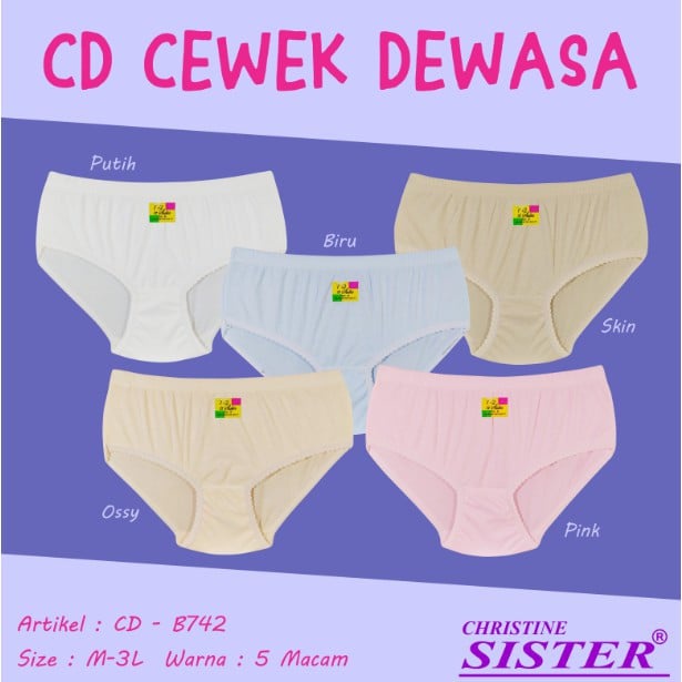 CELANA DALAM WANITA CHRISTINE SISTER 742 ISI 3PCS |CD WANITA DEWASA CH SISTER 742 SIZE M S/D 4L