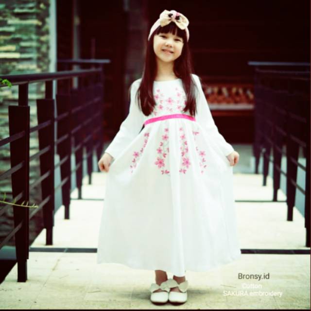 BAJU GAMIS ANAK LONGDRESS BORDIR SAKURA BRONSY