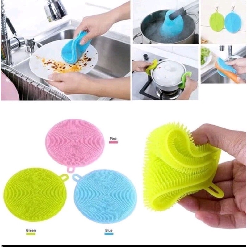 Spons Cuci Piring Bulat Silicone Multifungsi / Pencuci Piring Silikon Panci Spon Anti Kuman Karet