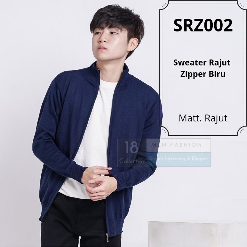 [Bisa COD] Sweater Rajut Zipper Kerah Tinggi Cardigan Pria