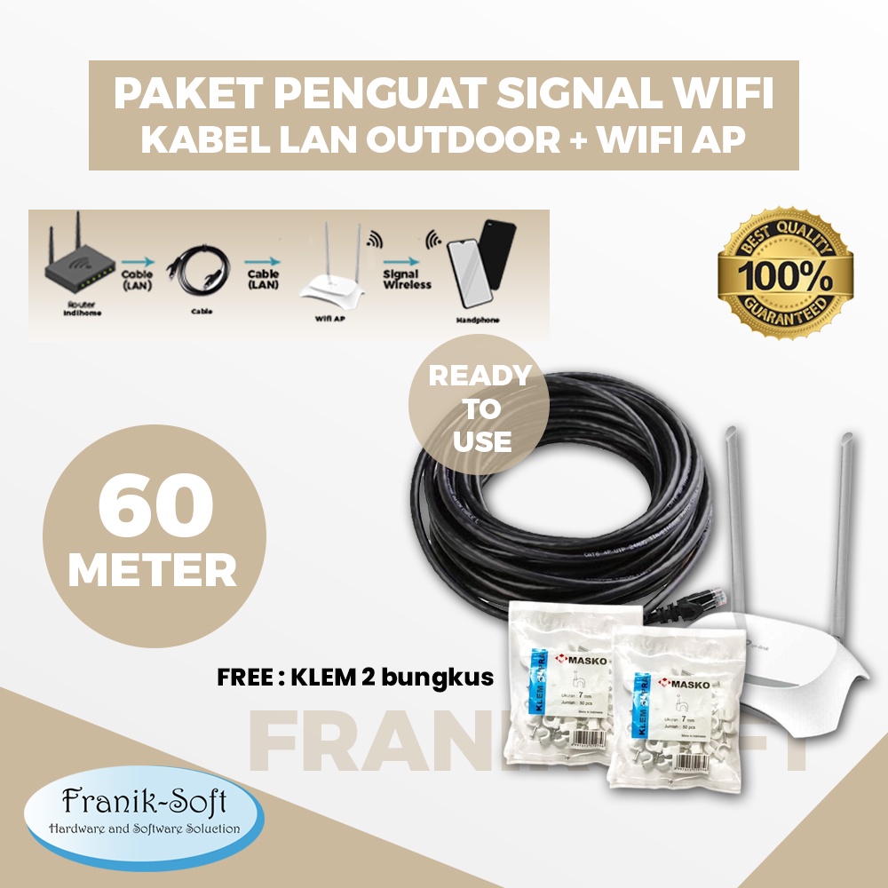 Paket Penguat Sinyal Kabel LAN 60 Meter Outdoor + WIFI AP Untuk Memper Panjang Signal Indihome