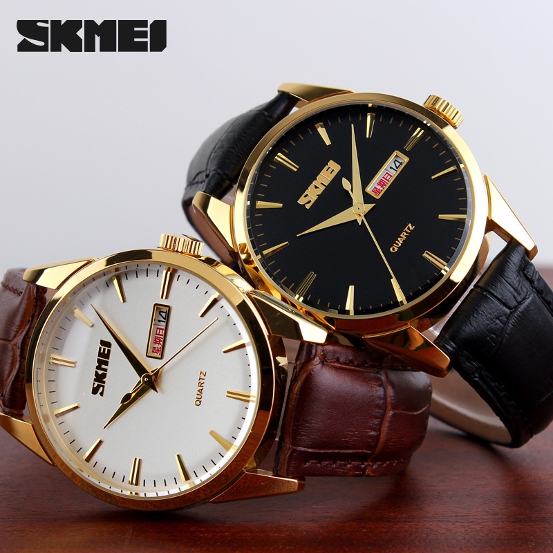 Jam Tangan Pria SKMEI 9073 Analog Day Date Leather tahan air 3 atm