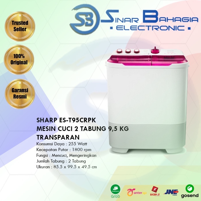 SHARP ES-T95CR MESIN CUCI 2 TABUNG 9,5 KG  TRANSPARAN (NEW) (KHUSUS BANDUNG)
