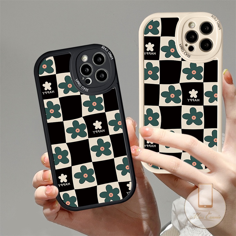 Casing Soft Case Kompatibel Untuk IPhone 7Plus 8Plus 11 13 12 14 Pro Max7 8 6 6s Plus XR X XS Max 11Pro Max SE 2020retro Sastra Bunga Hijau Kotak-Kotak Kotak-Kotak Soft TPU Cover