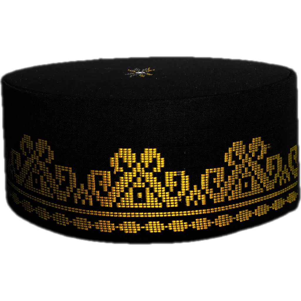 peci tenun songket kopiah muslim MOTIF MAHKOTA HITAM EMAS